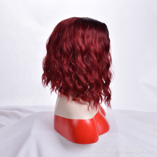 aishili Hair Hot Selling Synthetic Short Ombre Red Bob Wigs Afro Short Curly Wavy Bob Wigs For Black Women